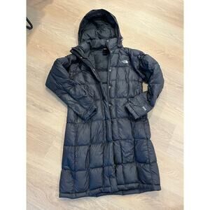 North Face 600 Down Quilted Coat Womens M Black Hooded Long Winter